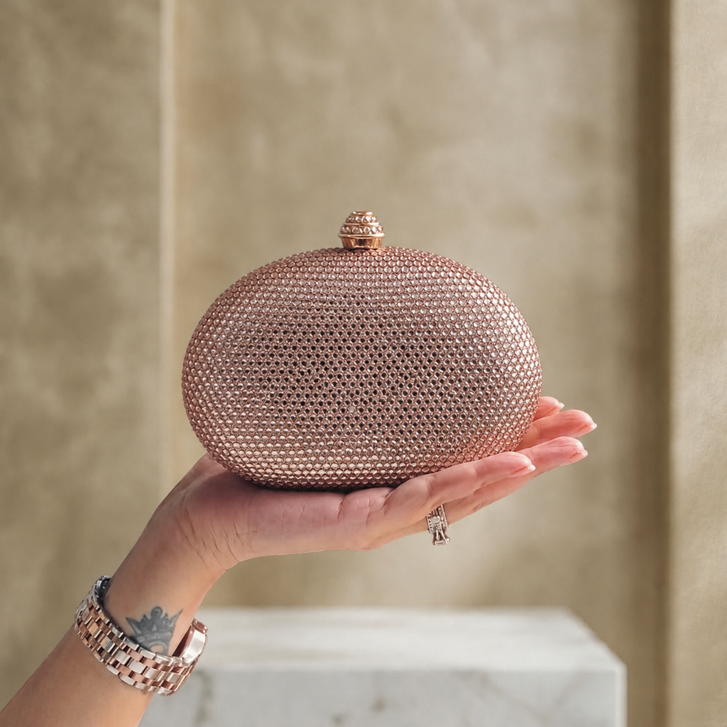 Mini Crystal Clutch Rosegold Semicircle