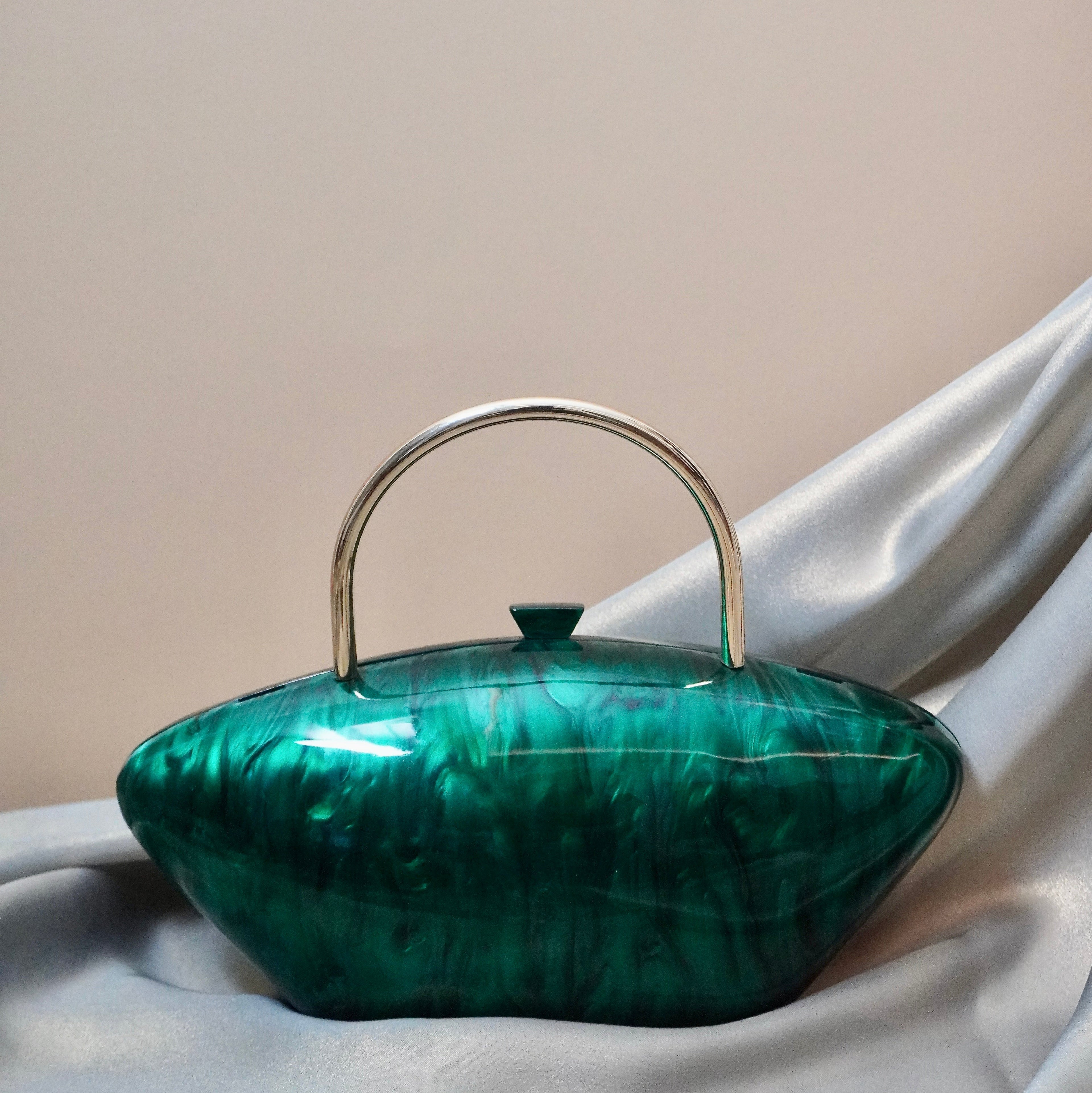 Jade Mirage Acrylic Clutch Green | With Detachable Sling