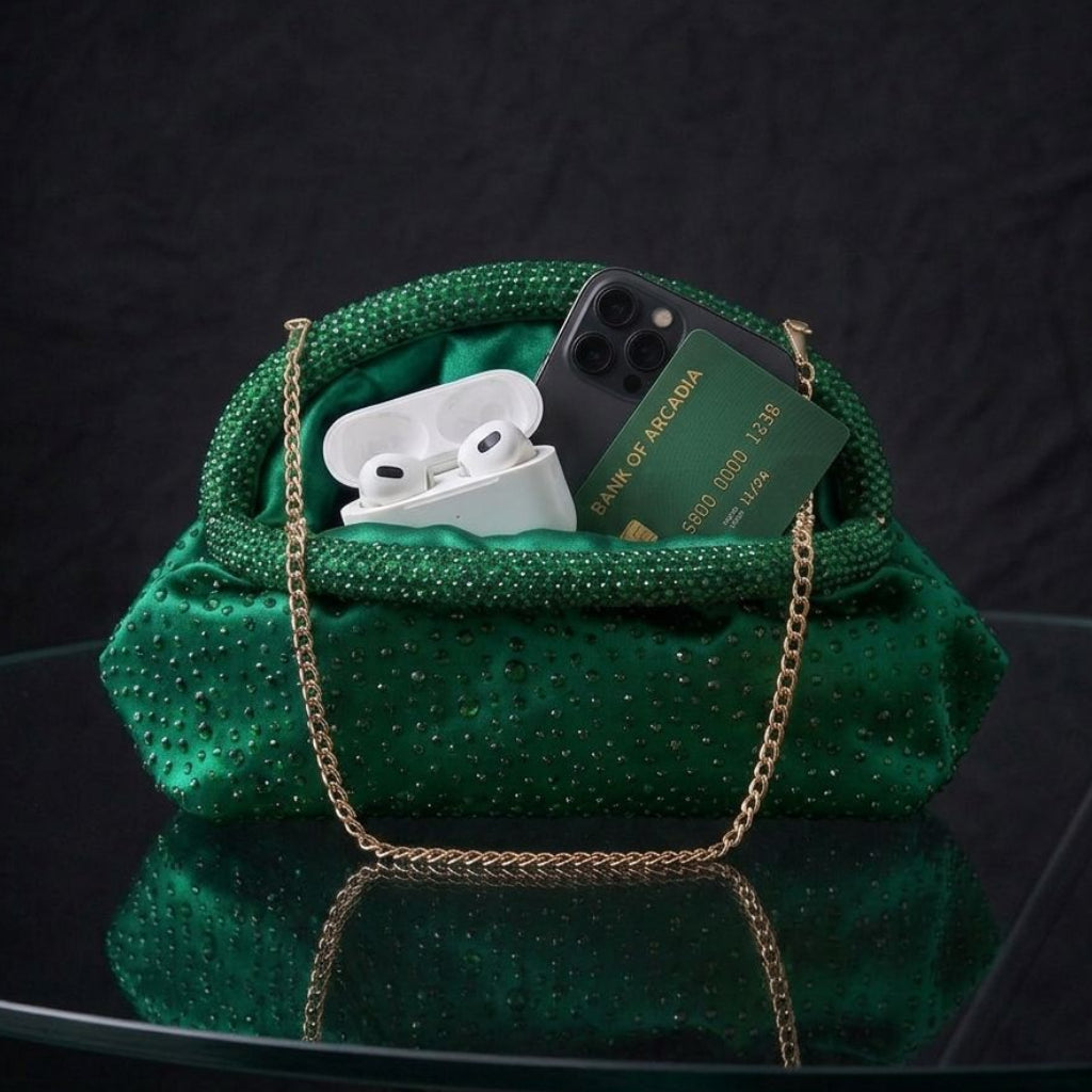 CRYSTAL EVENING BAG IN GREEN