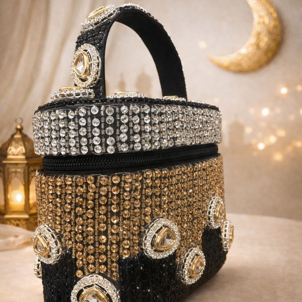 Midnight Polki Jewel Bag in Black