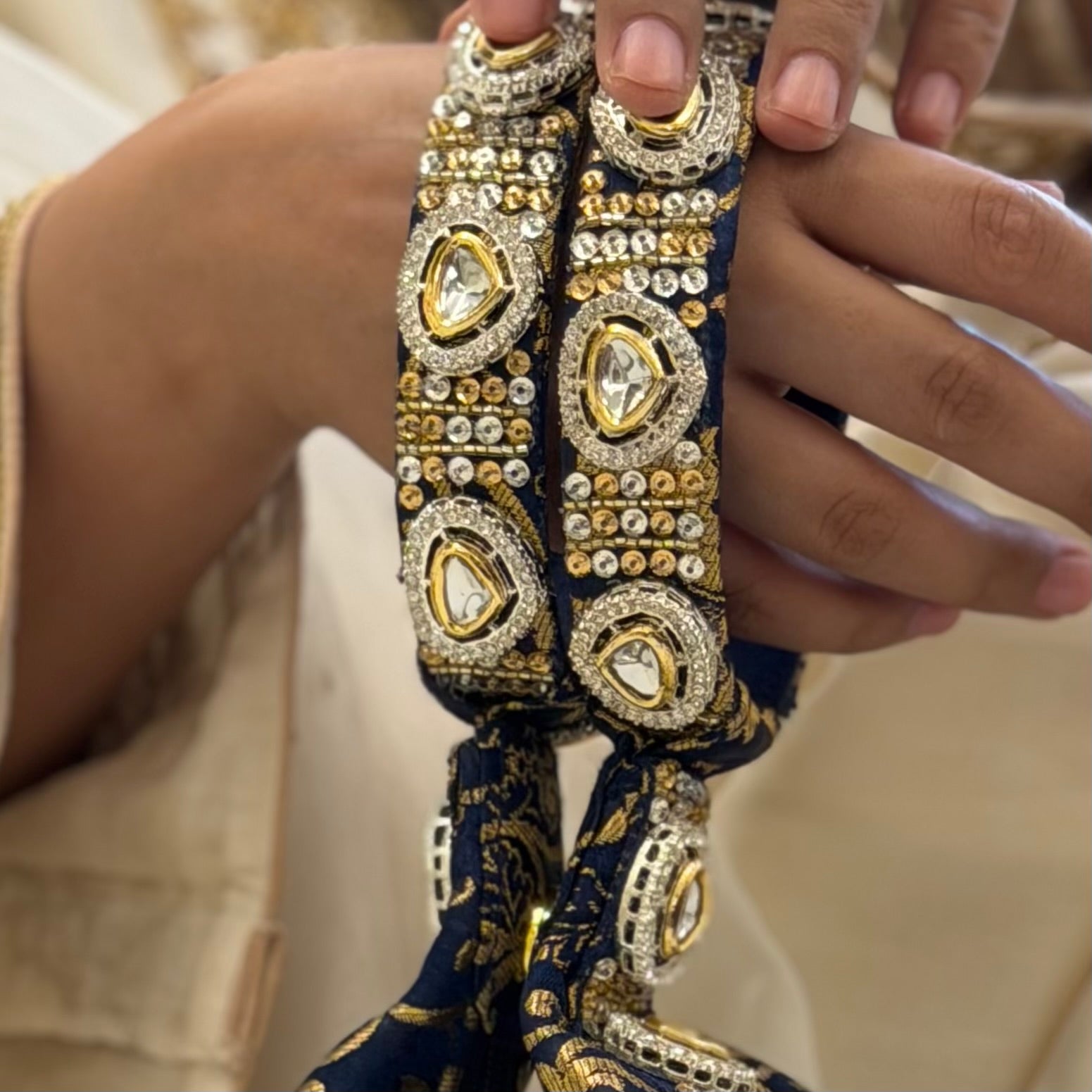 Kundan Brocade Blue Potli