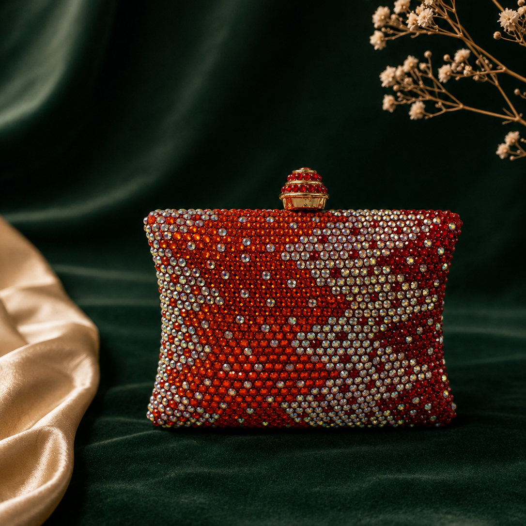 Ruby Red Ombre Crystal Box Clutch Mini