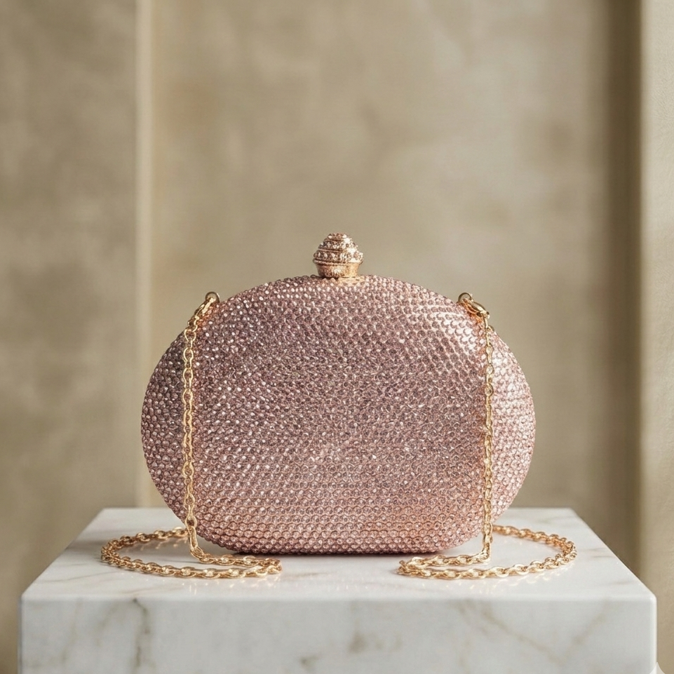Mini Crystal Clutch Rosegold Semicircle