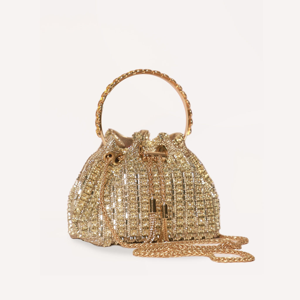 Crystelle Luxe Drawstring Bag Gold