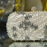 Ivory Crystal Embroidered Clutch with Detachable Sling