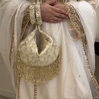 Kundan Brocade Ivory Potli With Tassels