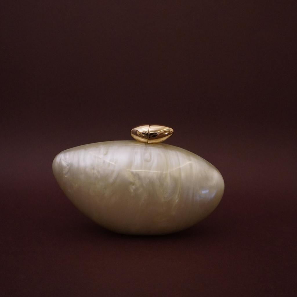 Acrylic Ivory Shell Clutch with detachable Sling