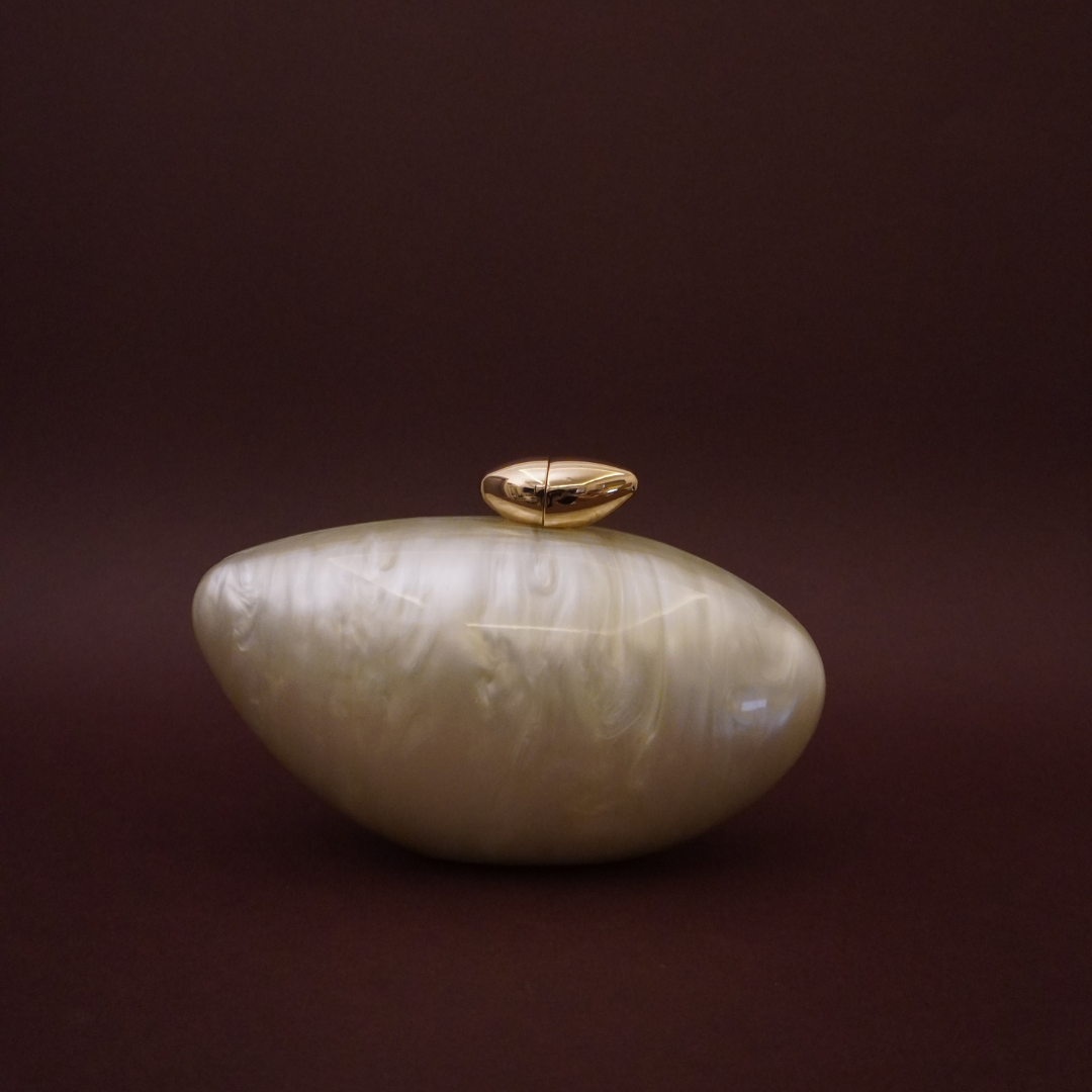 Acrylic Ivory Shell Clutch with detachable Sling