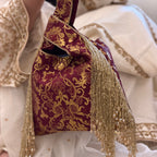 Triangular Brocade Potli Bag With Side Tassels