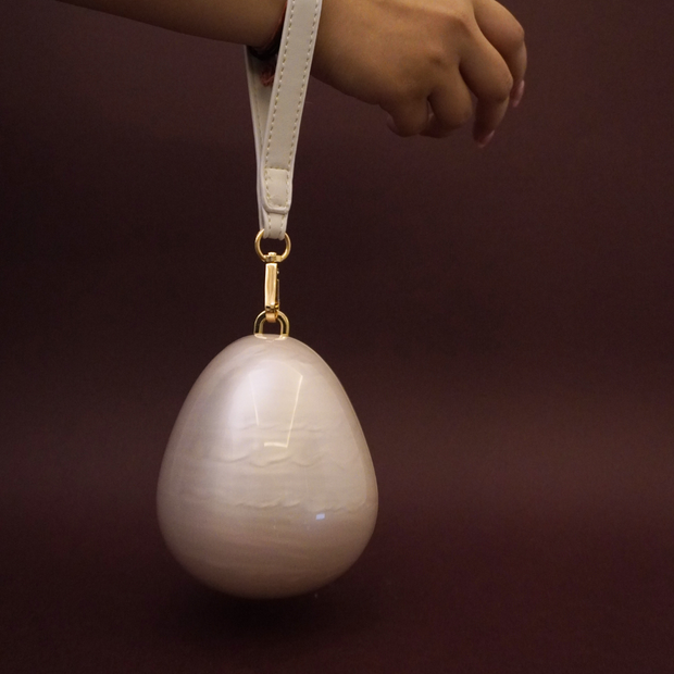 Acrylic Egg Clutch with pearl crossbody strap