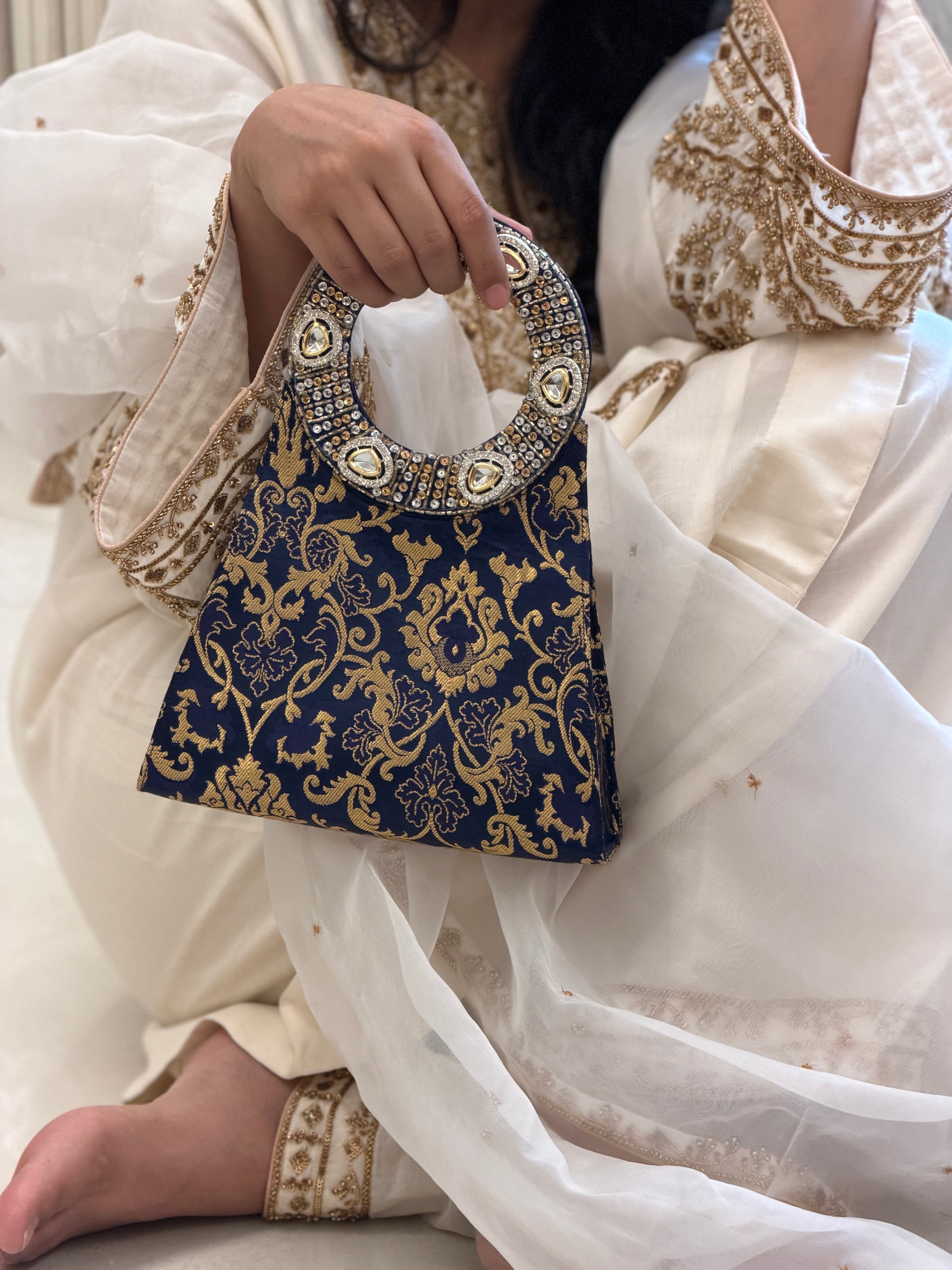 Brocade Halo Collection With Sling| Navyblue