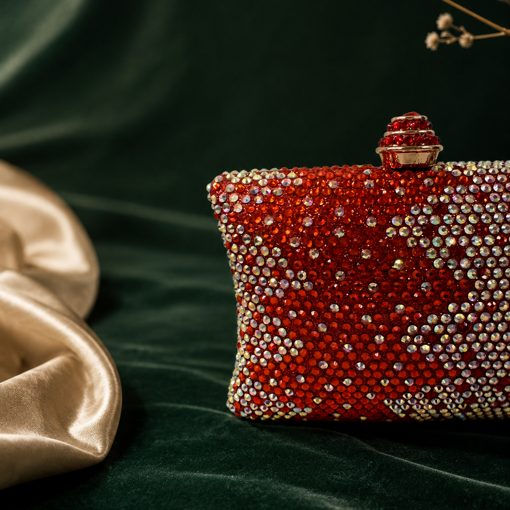 Ruby Red Ombre Crystal Box Clutch Mini