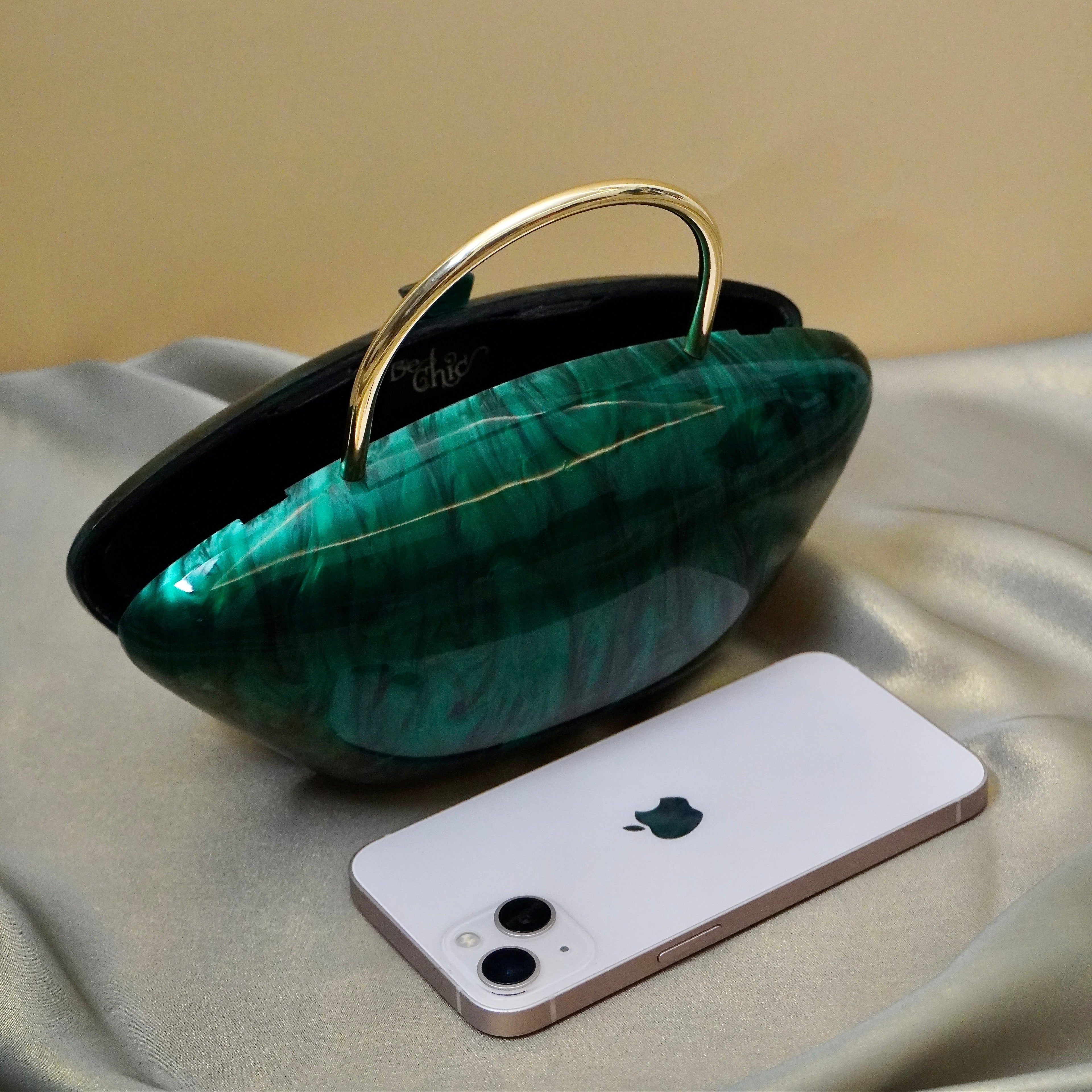 Jade Mirage Acrylic Clutch Green | With Detachable Sling