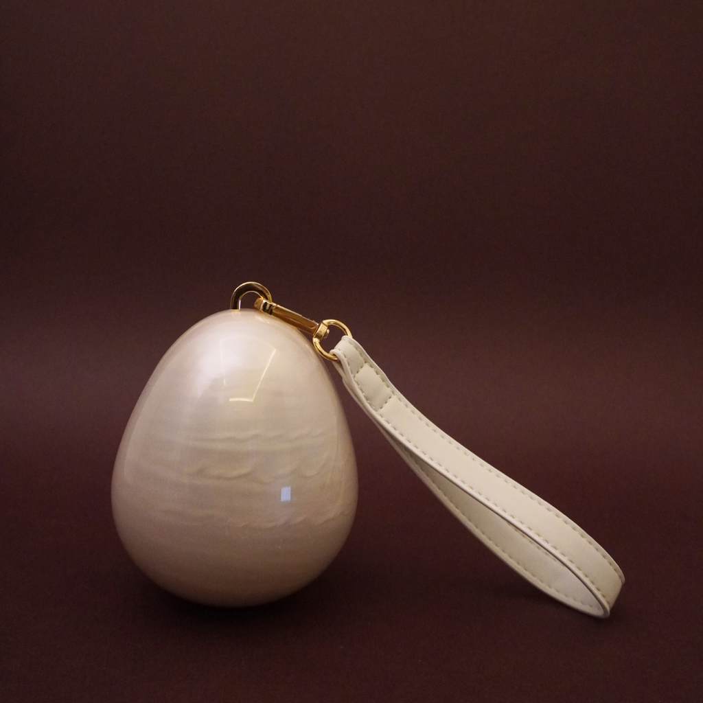 Acrylic Egg Clutch with pearl crossbody strap
