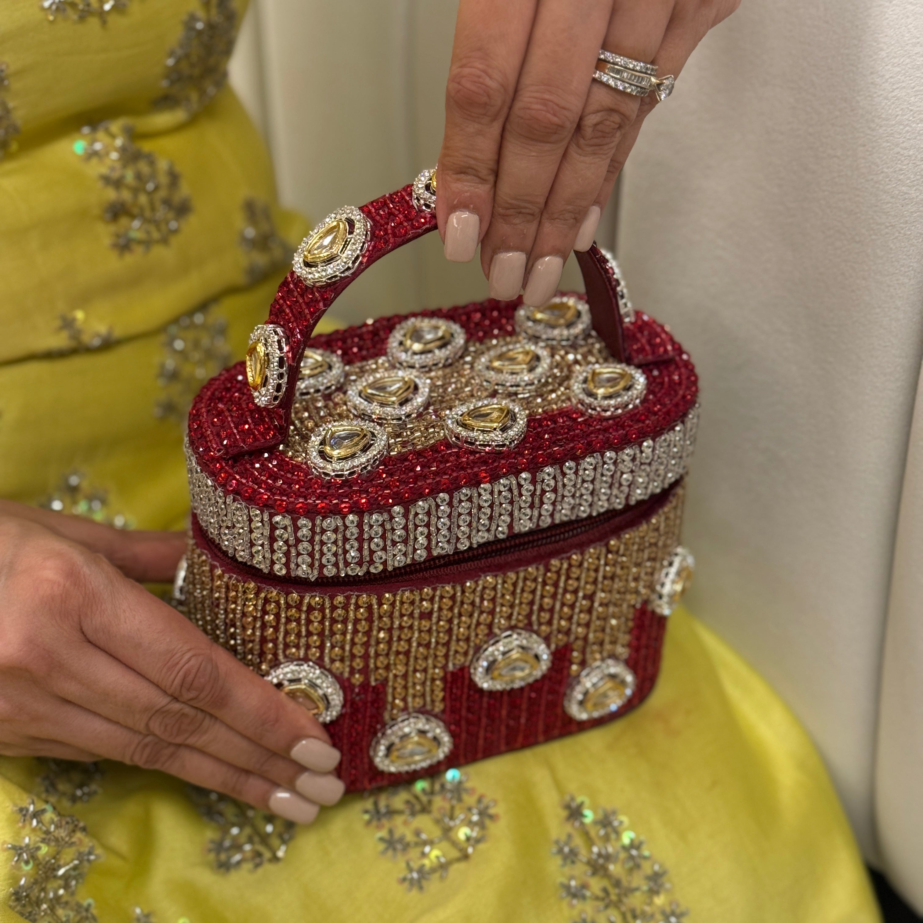 Midnight Polki Jewel Bag in Red