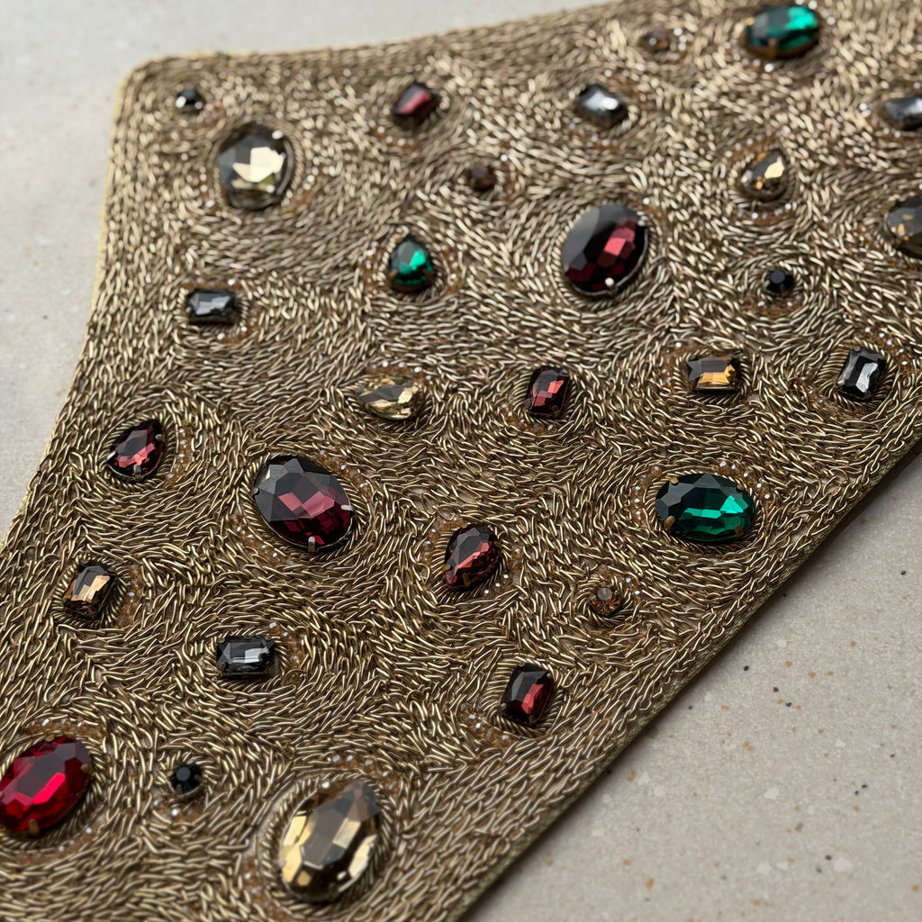 Gold Hand-Embellished Waist Belt with Jewel Detailing