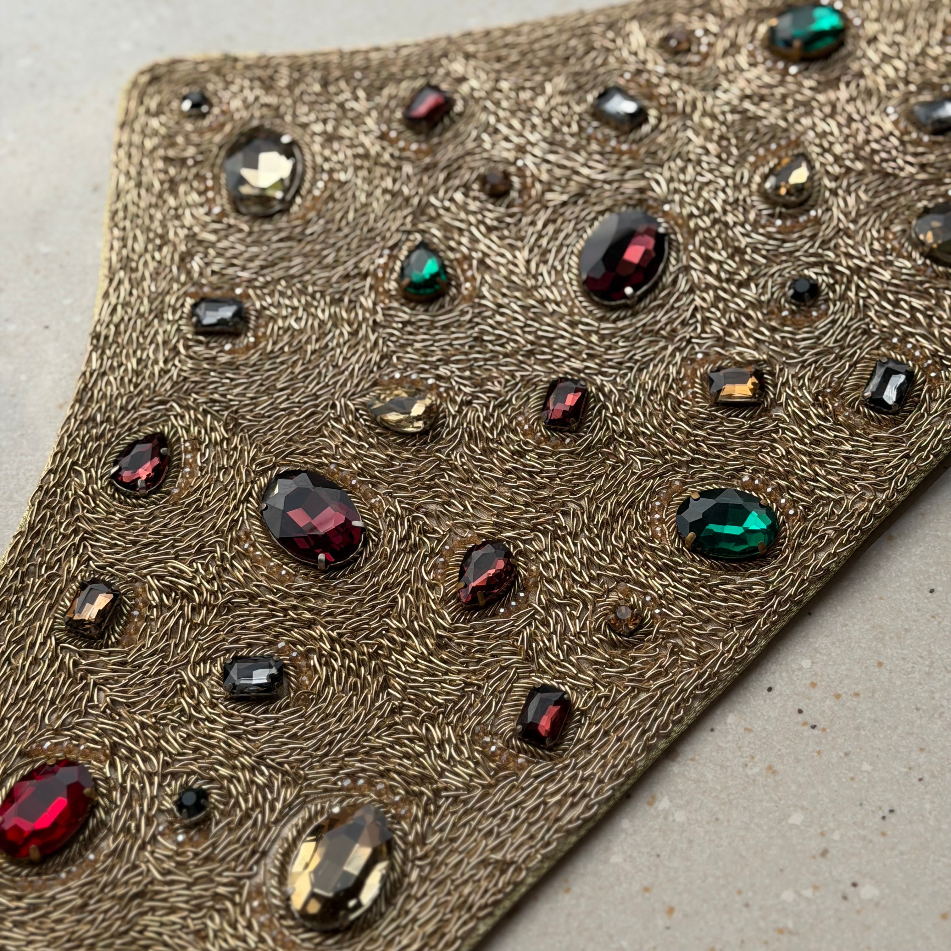 Gold Hand-Embellished Waist Belt with Jewel Detailing