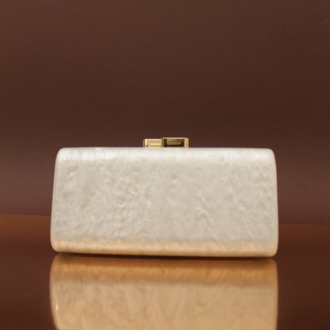Rectangle Elegant  Acrylic Clutch Ivory | With crossbody Chain strap