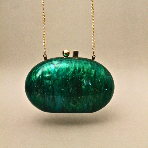 Pebble Green Acrylic Party Clutch with Sling
