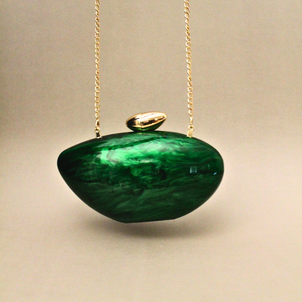 Acrylic Green Shell Clutch with detachable Sling