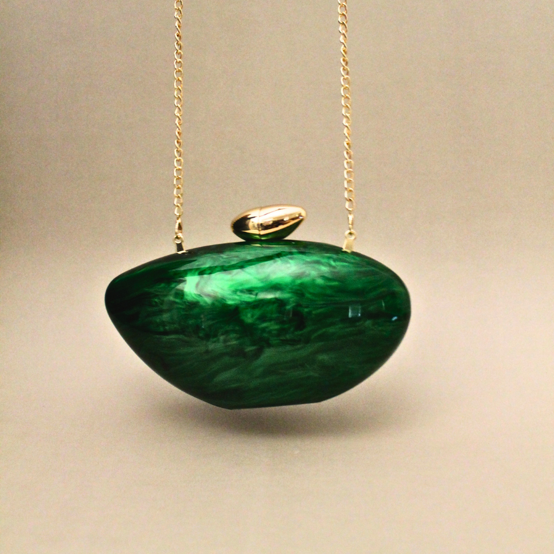 Acrylic Green Shell Clutch with detachable Sling