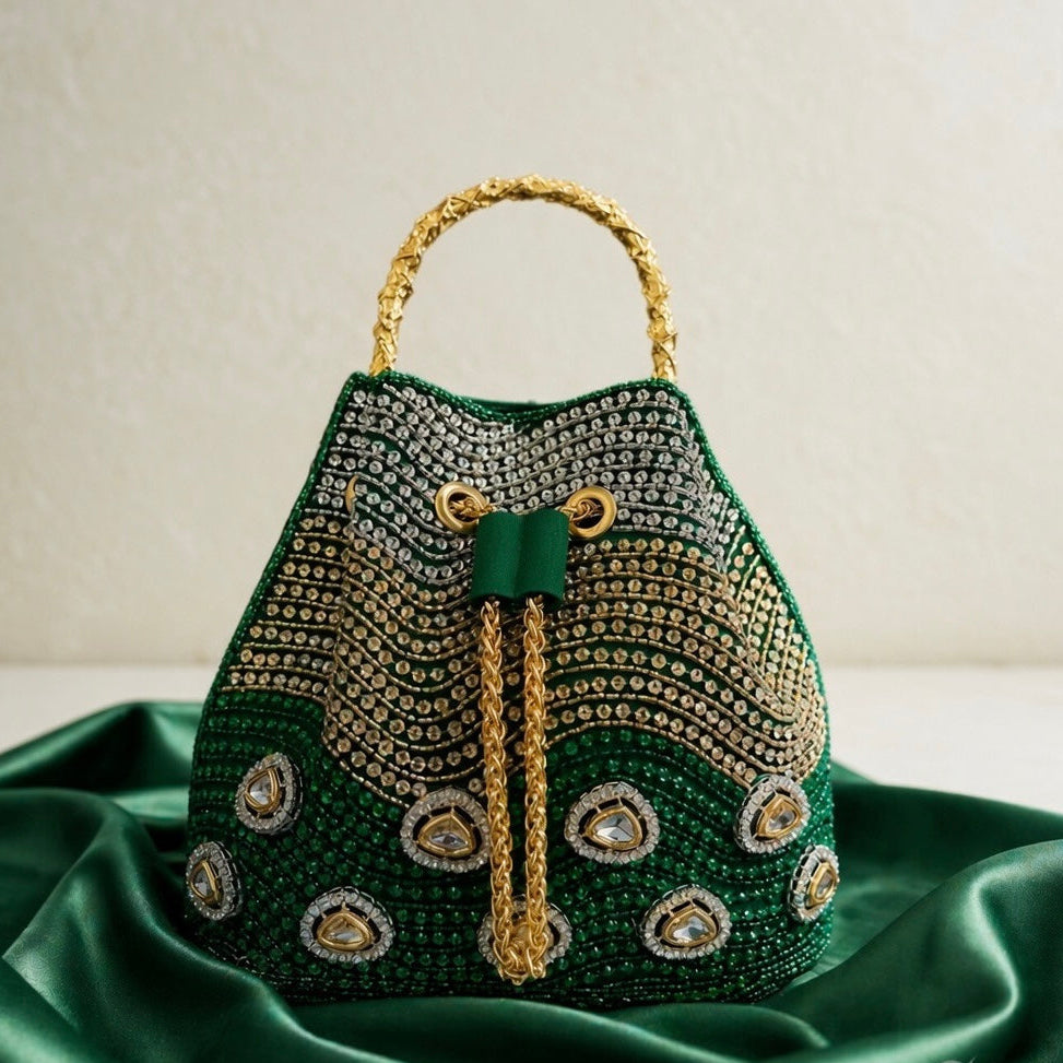 Noor Polki Bucket Bag in Green
