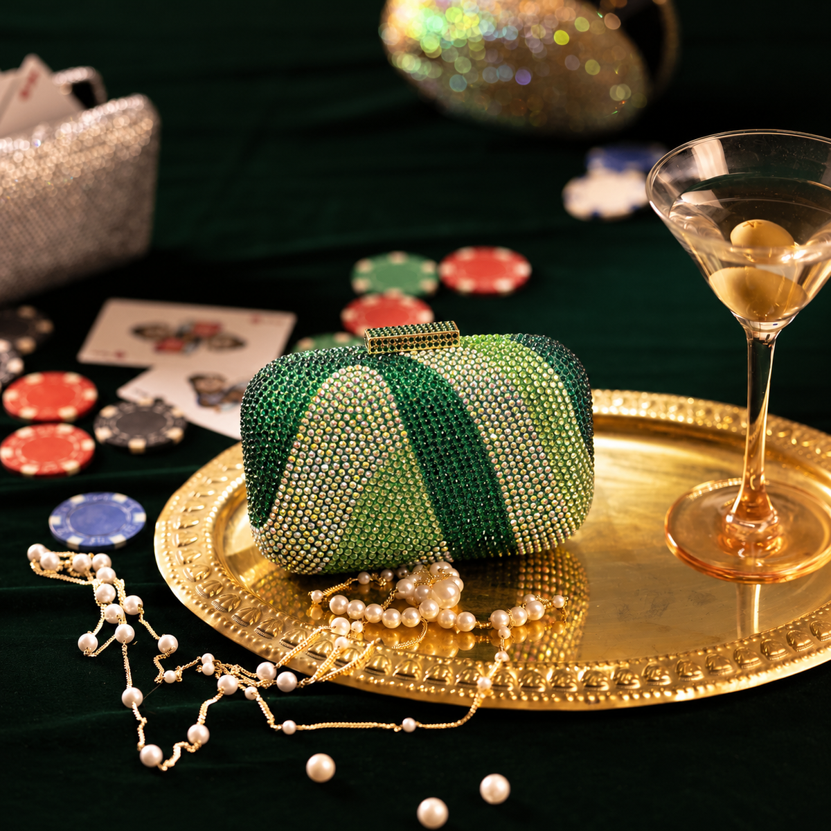Green Mini Crystal Ripple Clutch