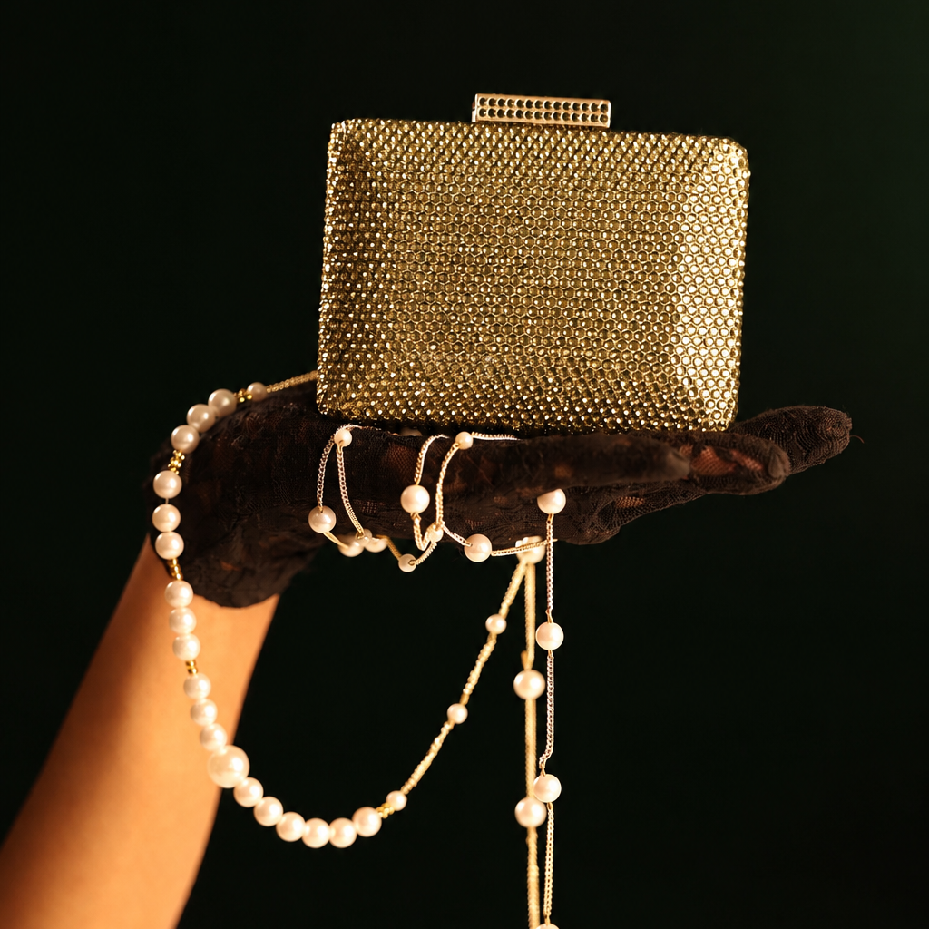 Gold Crystal Mini Box Clutch