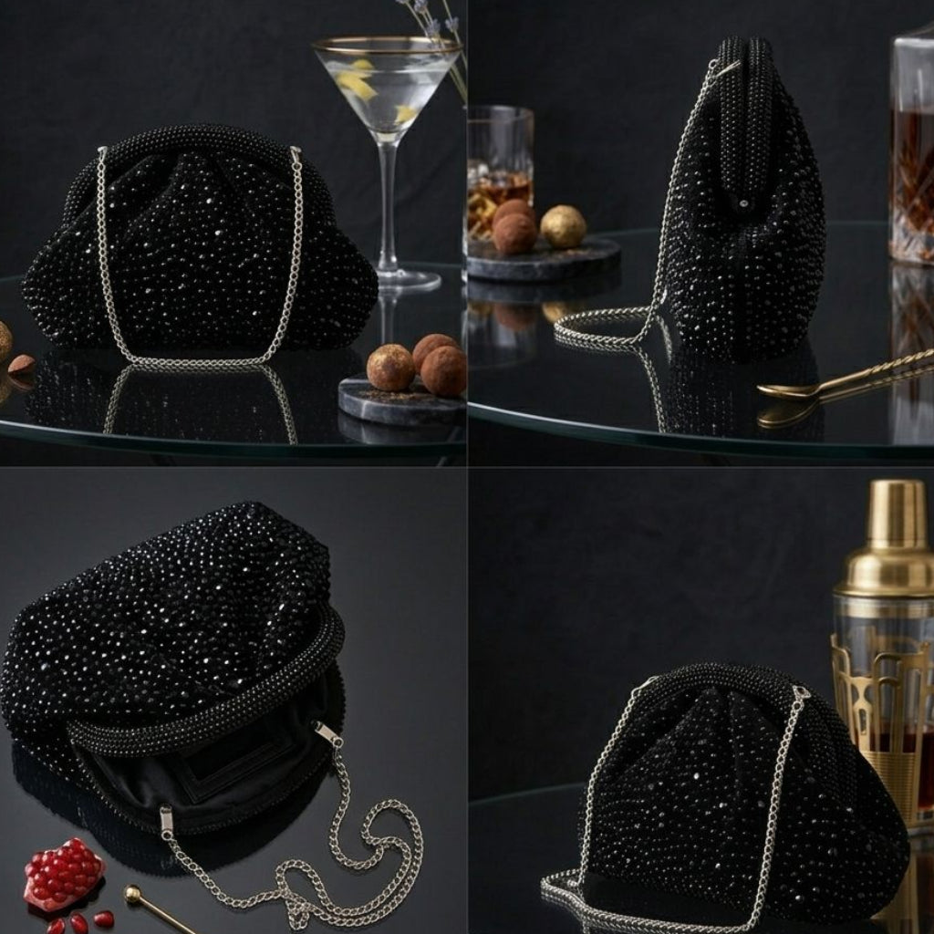 CRYSTAL EVENING BAG IN BLACK