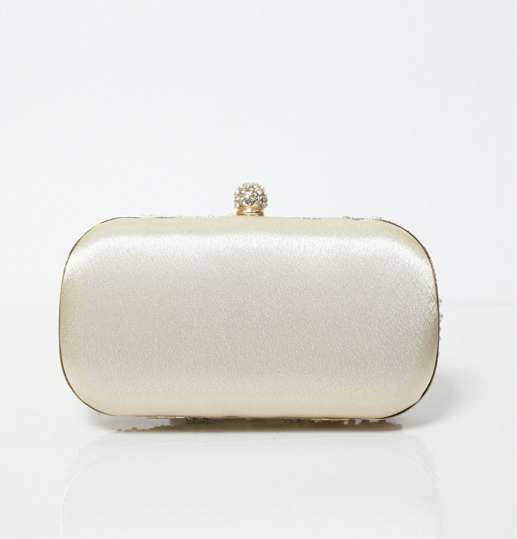 Ivory Crystal Embroidered Clutch with Detachable Sling