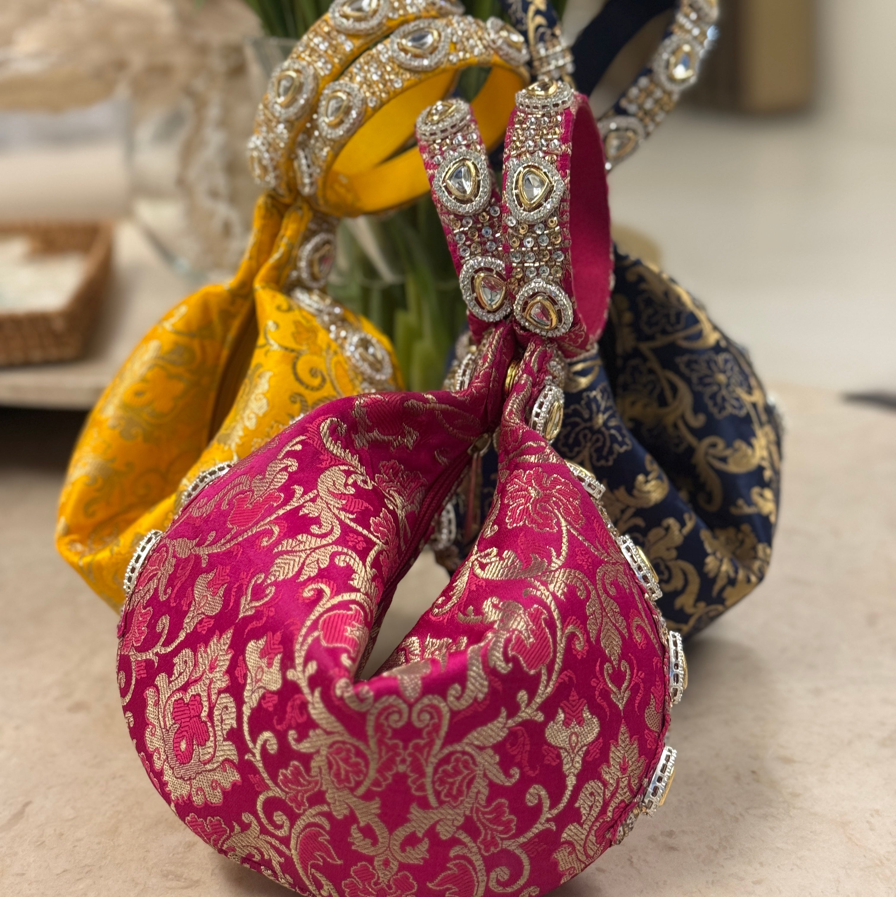 Kundan Brocade Pink Potli