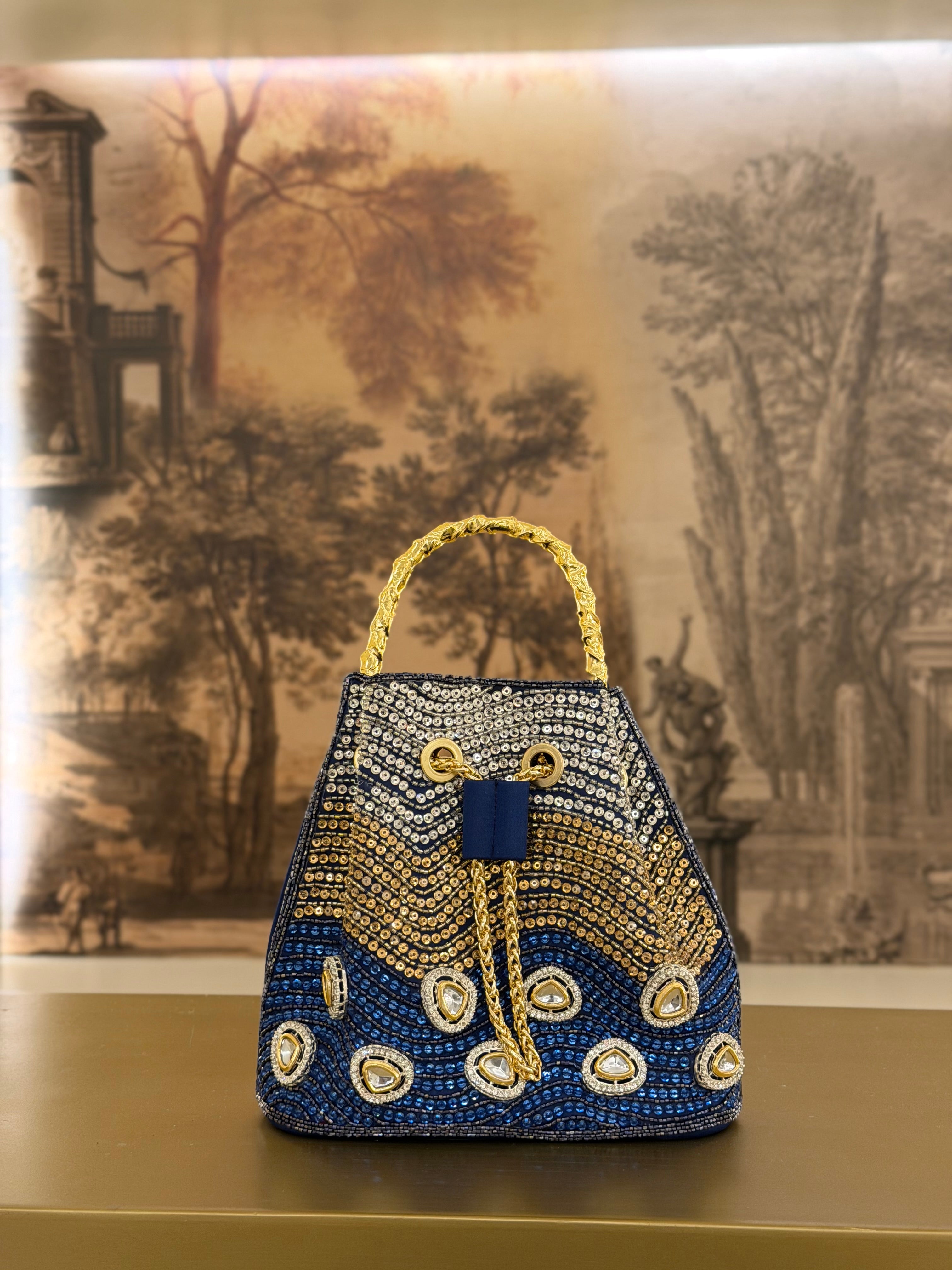 Noor Polki Bucket Bag in Blue