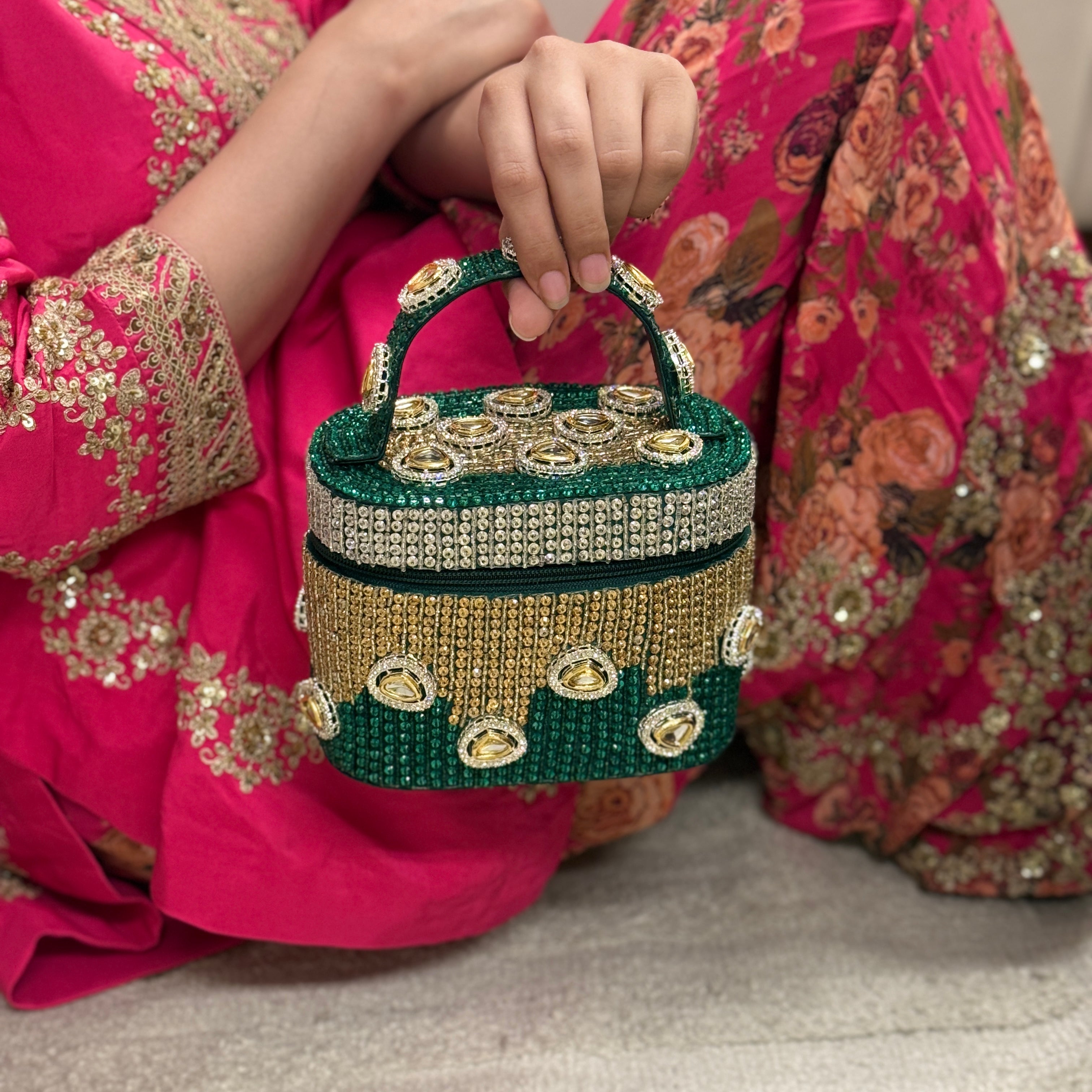Midnight Polki Jewel Bag in Green