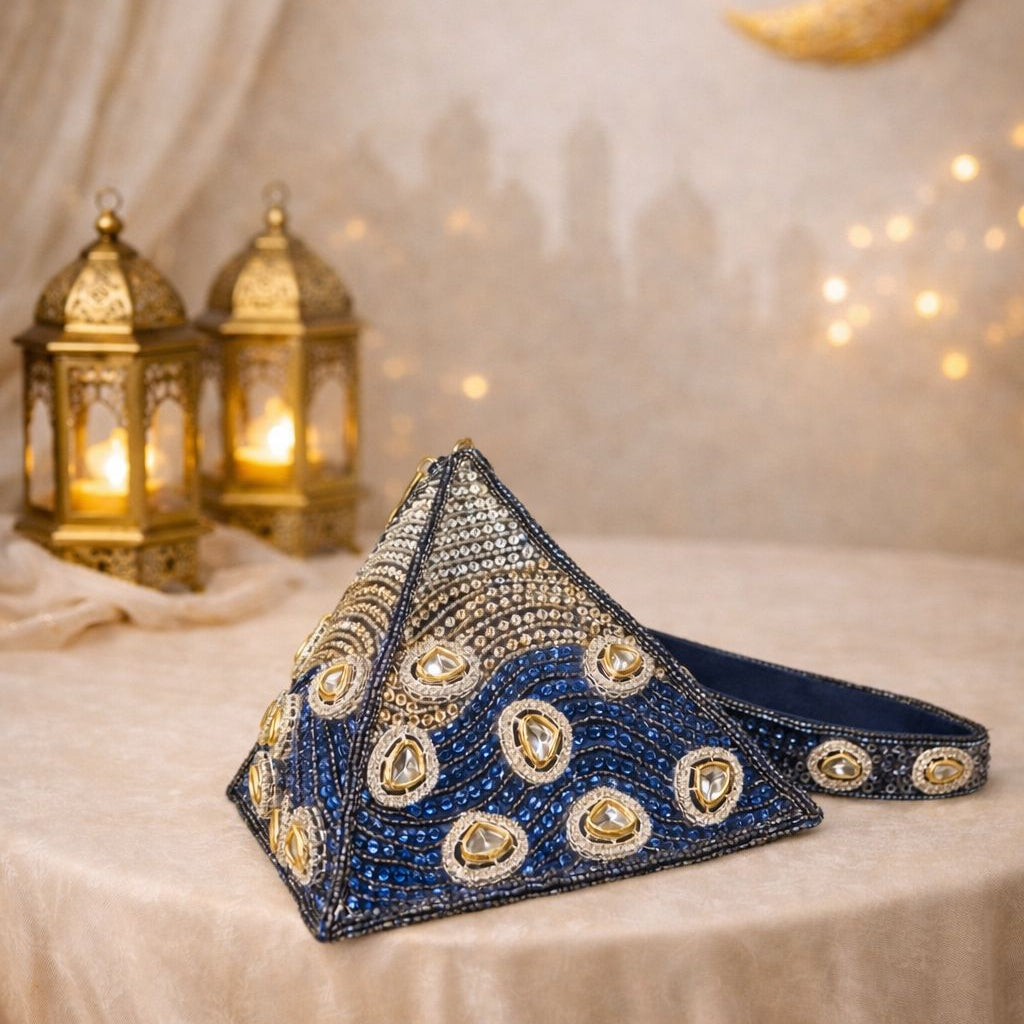 Azure Polki Pyramid Clutch Blue | With Detachable  Handle