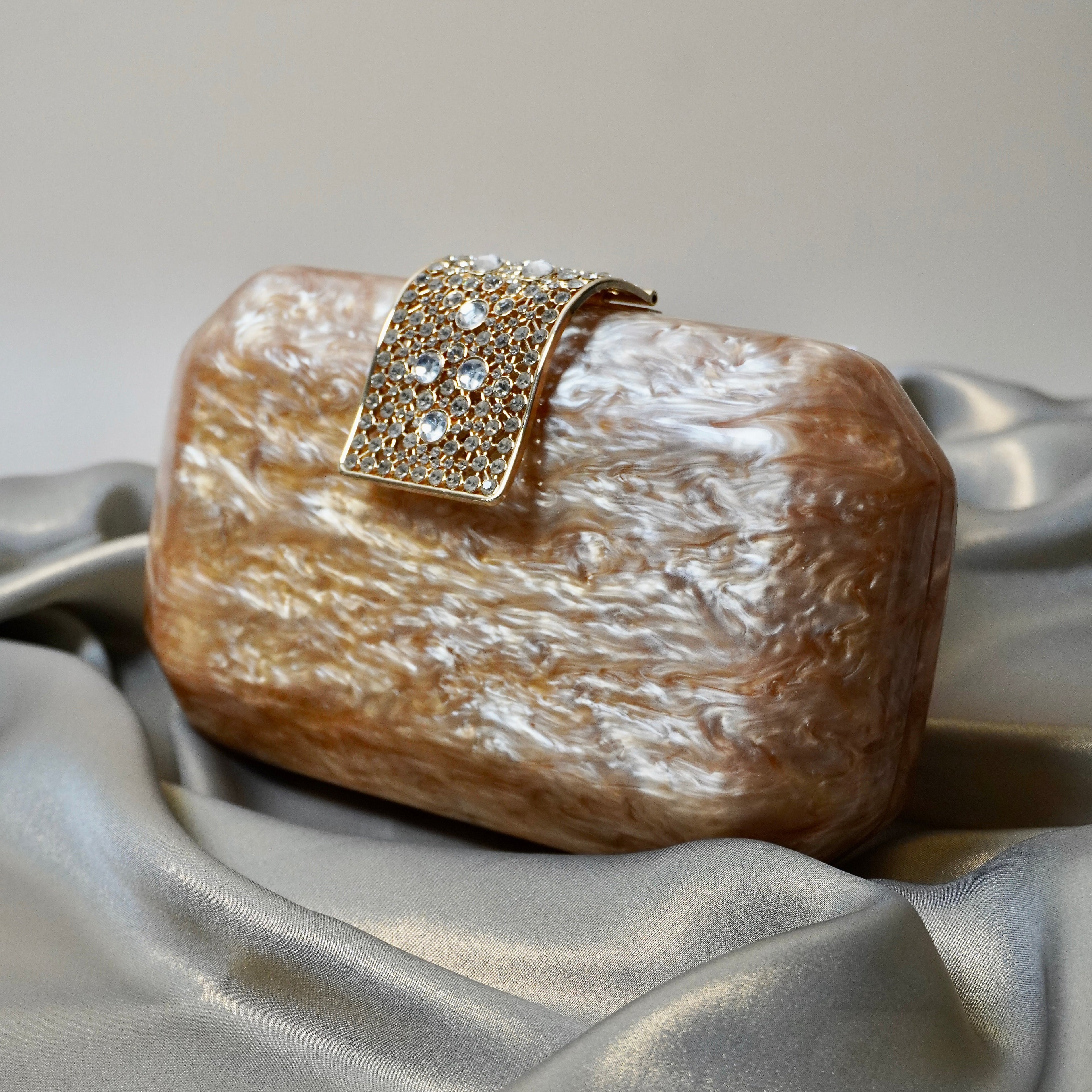 Golden Crest Acrylic Cutch | With Detachable Sling