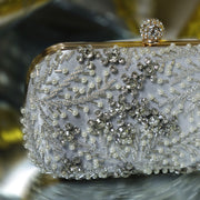 Silver Crystal Embroidered Clutch with Detachable Sling