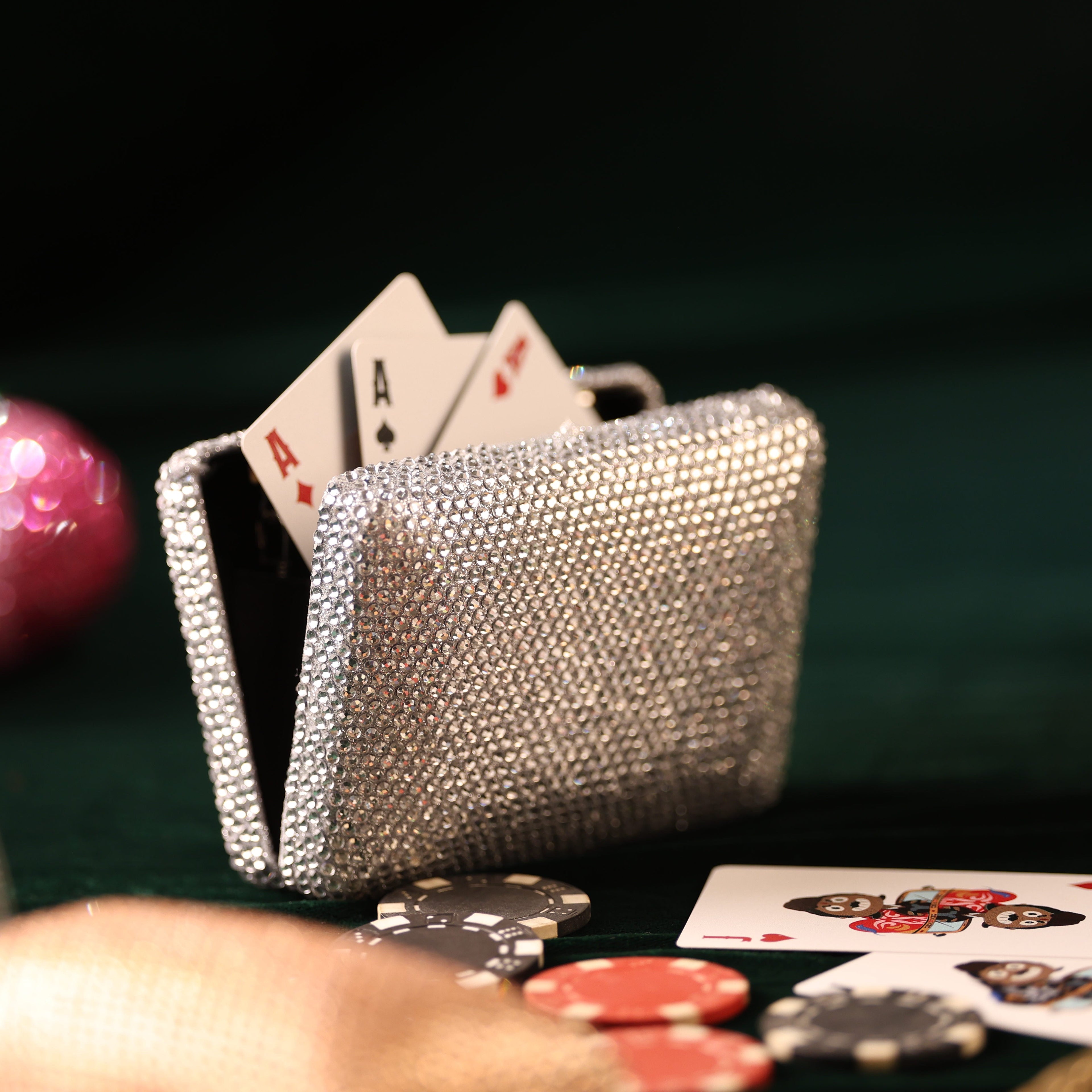 Silver Crystal Mini Box Clutch