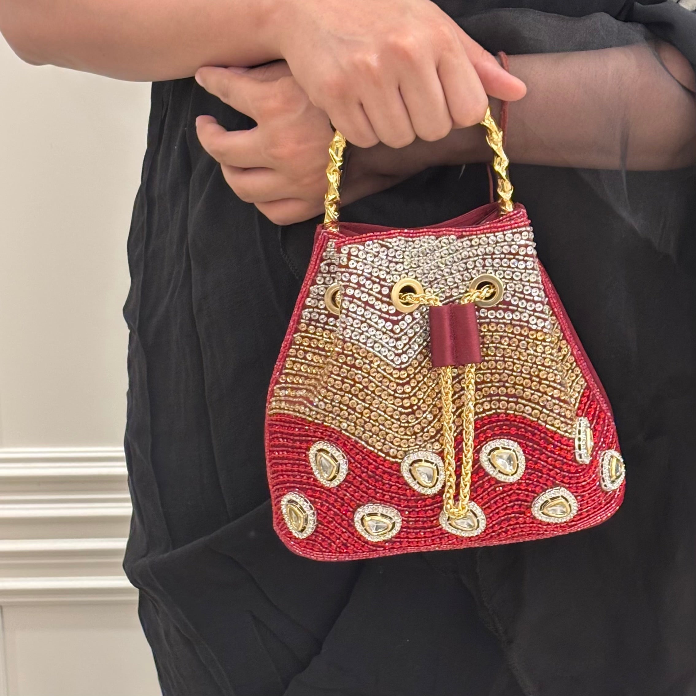 Noor Polki Bucket Bag in Red