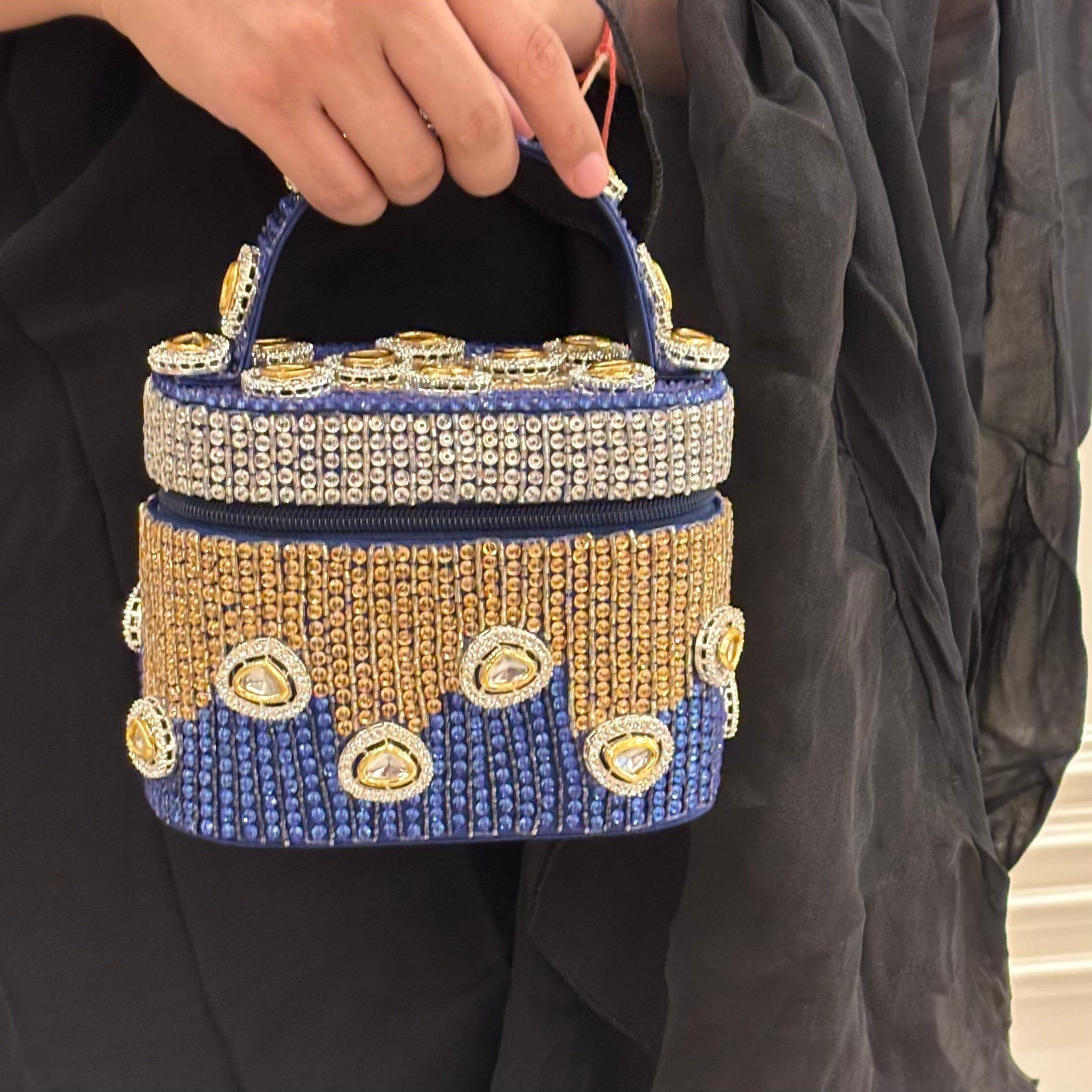 Midnight Polki Jewel Bag in Blue