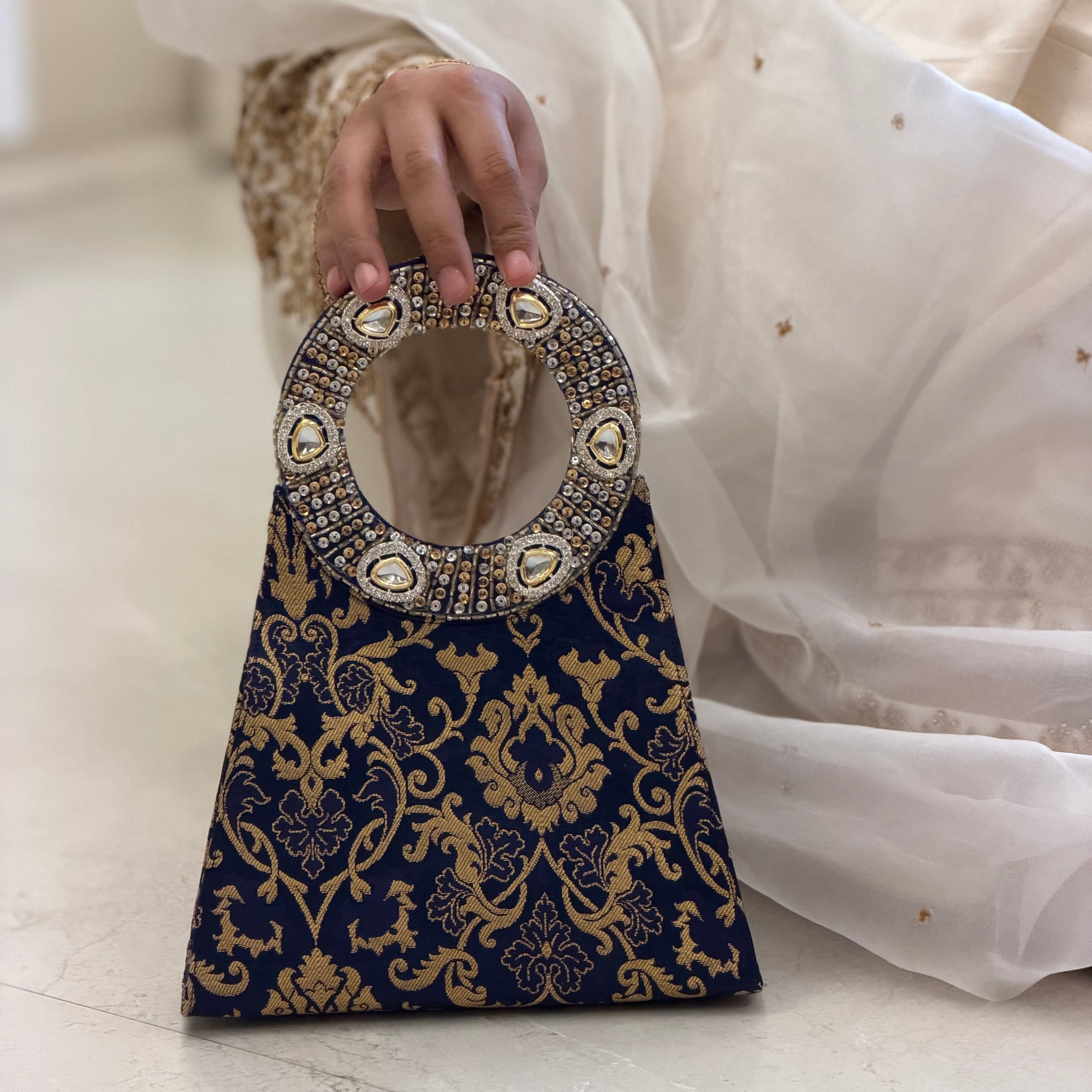 Brocade Halo Collection With Sling| Navyblue
