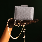 Silver Crystal Mini Box Clutch