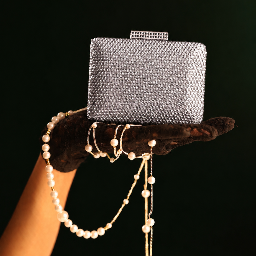 Silver Crystal Mini Box Clutch