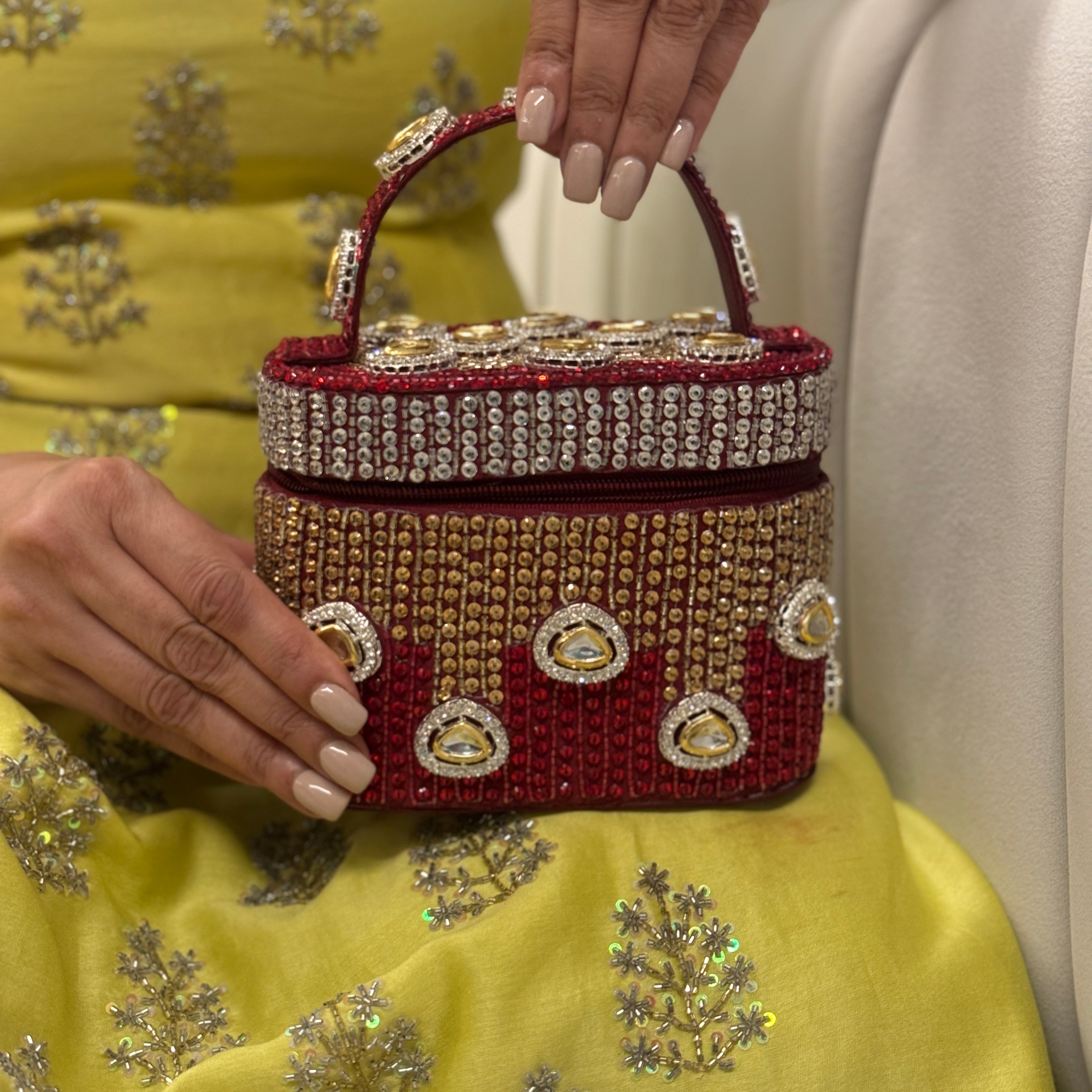 Midnight Polki Jewel Bag in Red