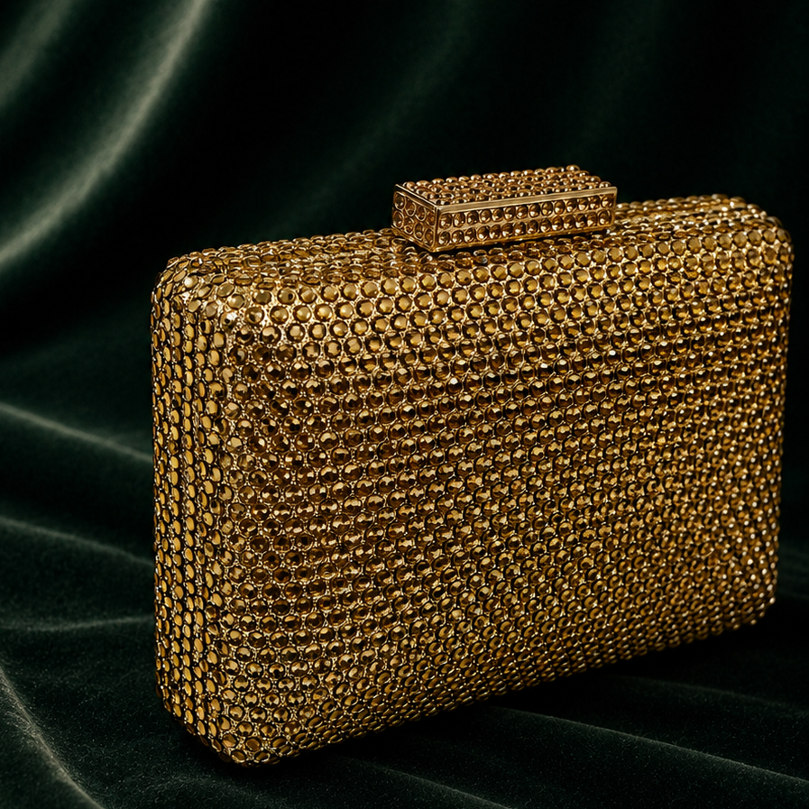 Gold Crystal Mini Box Clutch