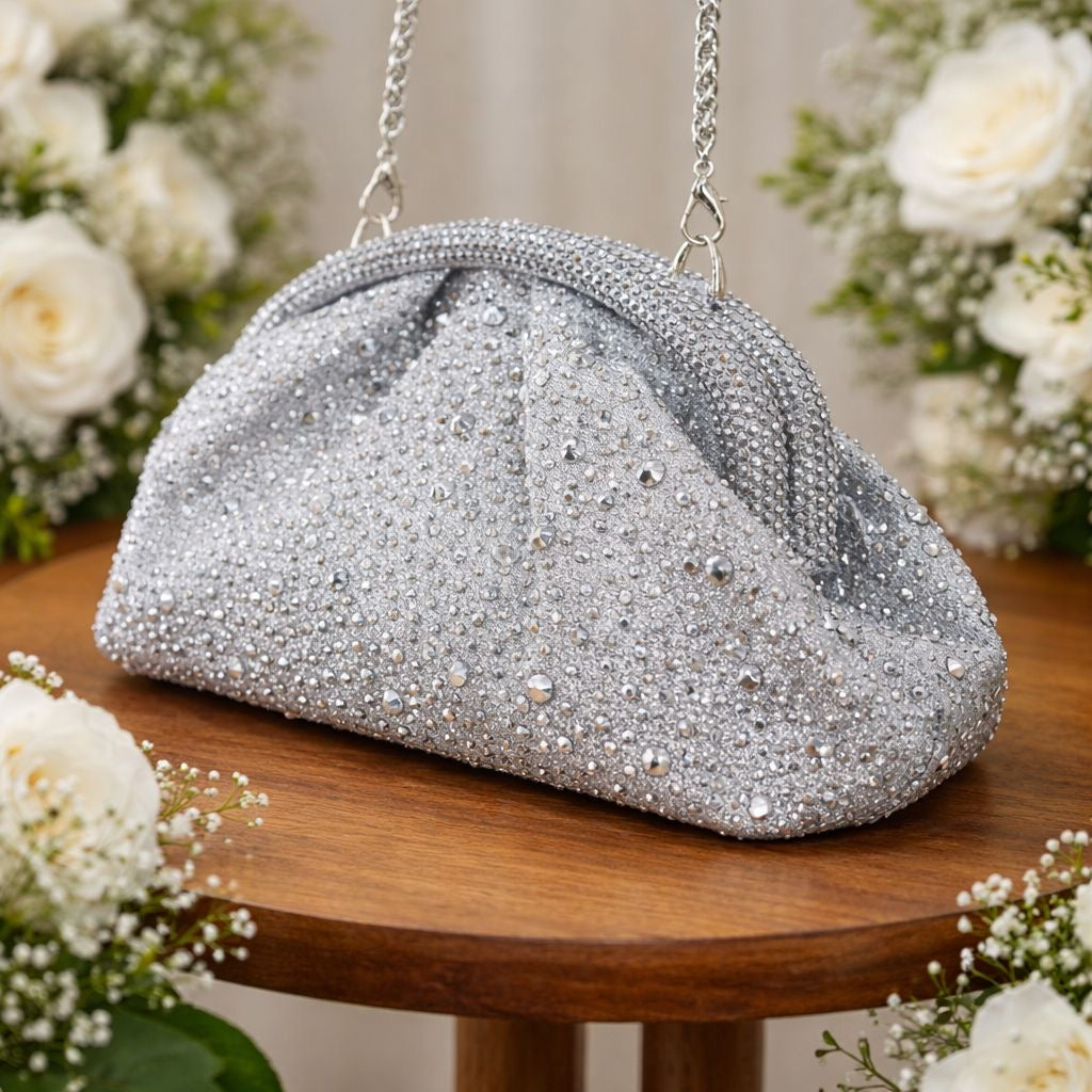 Rhinestone Crystal Bag in Silver