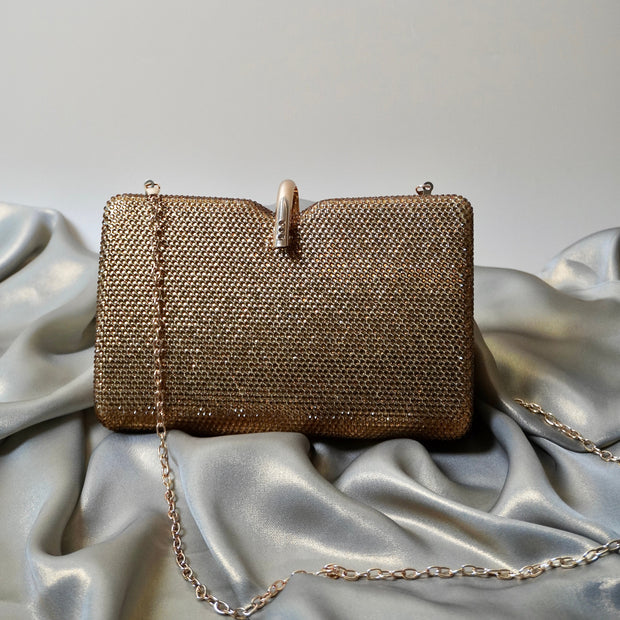 Gold Crystal Clutch Rectangle | With Detachable Sling