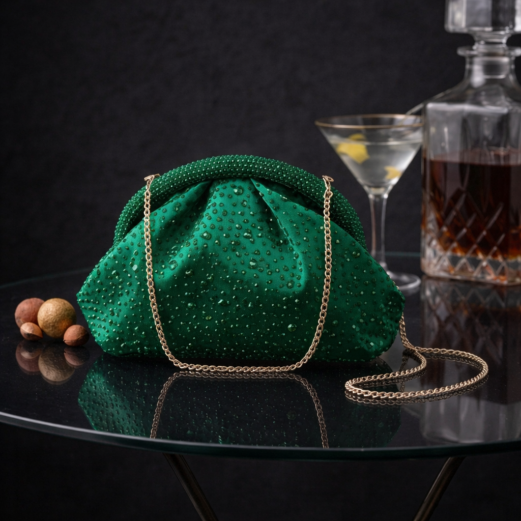 CRYSTAL EVENING BAG IN GREEN