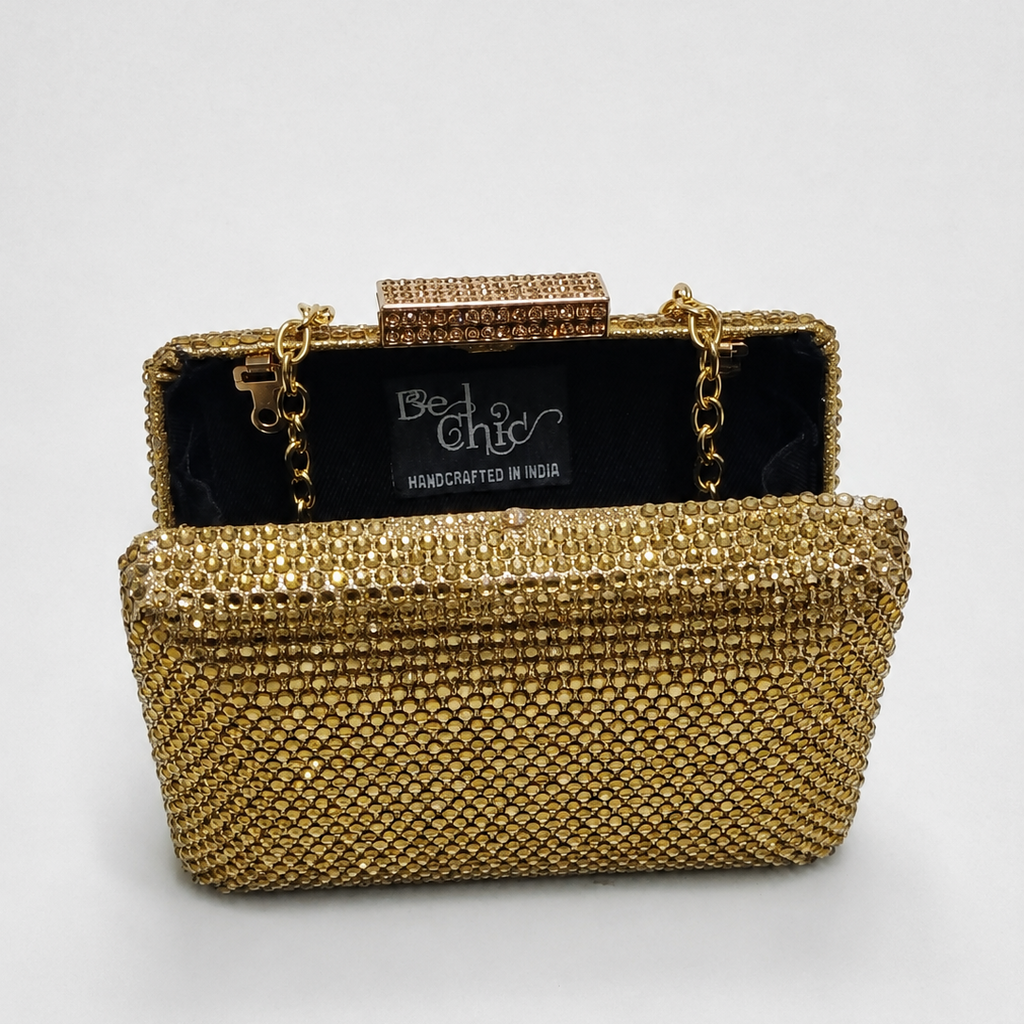Gold Crystal Mini Box Clutch