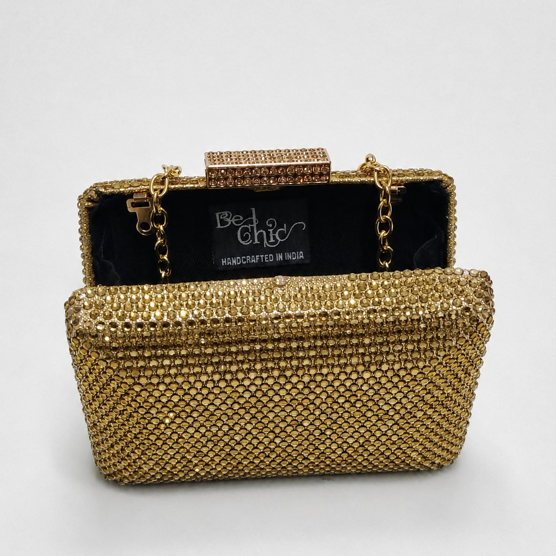 Gold Crystal Mini Box Clutch