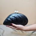 Acrylic Shell Clutch With Unique Pattern Black